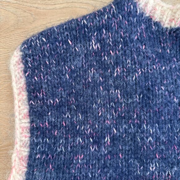 Handmade Knit Wool Button Down Knit Vest sz M - Marled Blue & Pink / Yellow - Picture 5 of 11